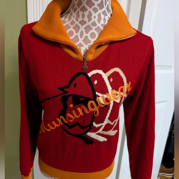 Vintage 90s Munsingwear Penguin Golf Sweater Men’s Red Mustard Made In Japan - Picture 3 of 12